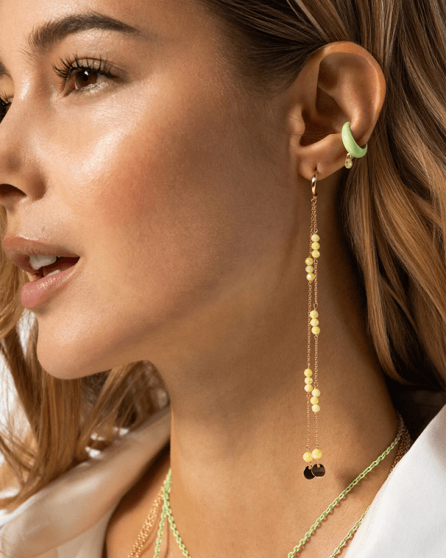 Mono-Orecchino Doppia Catena Lunga Lime - or-031 m5 v au